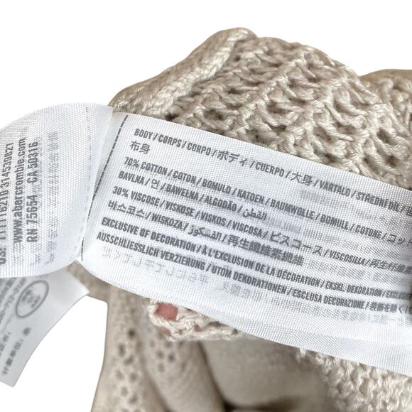 Abercrombie & Fitch Beige Sheer Stripe Crochet Cover Up Maxi Skirt SZ L - Picture 9 of 9